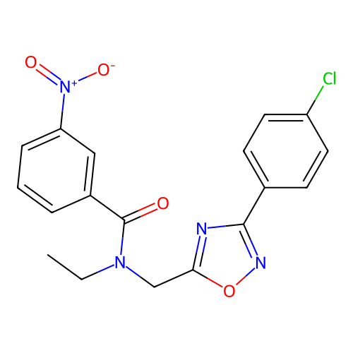 N-((3-(4-chlorophenyl)-1,2,4-oxadiazol-5-yl)methyl)-N-ethyl-3-nitrobenzamide structure