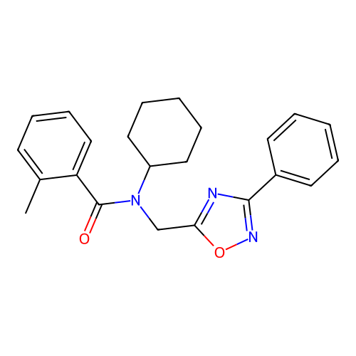 N-cyclohexyl-2-methyl-N-[(3-phenyl-1,2,4-oxadiazol-5-yl)methyl]benzamide structure