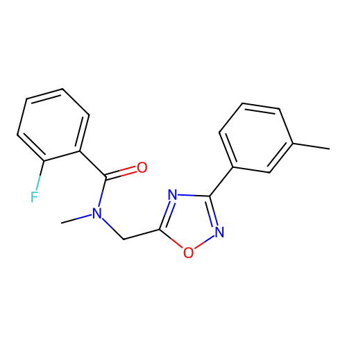 2-fluoro-N-methyl-N-[[3-(3-methylphenyl)-1,2,4-oxadiazol-5-yl]methyl]benzamide structure