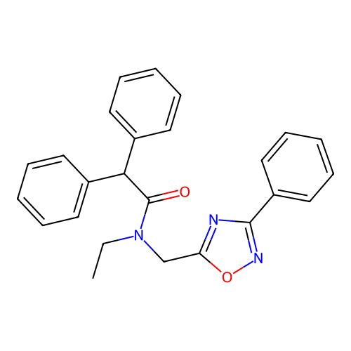 N-ethyl-2,2-diphenyl-N-[(3-phenyl-1,2,4-oxadiazol-5-yl)methyl]acetamide structure