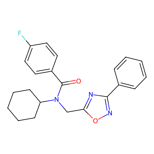 N-cyclohexyl-4-fluoro-N-[(3-phenyl-1,2,4-oxadiazol-5-yl)methyl]benzamide structure