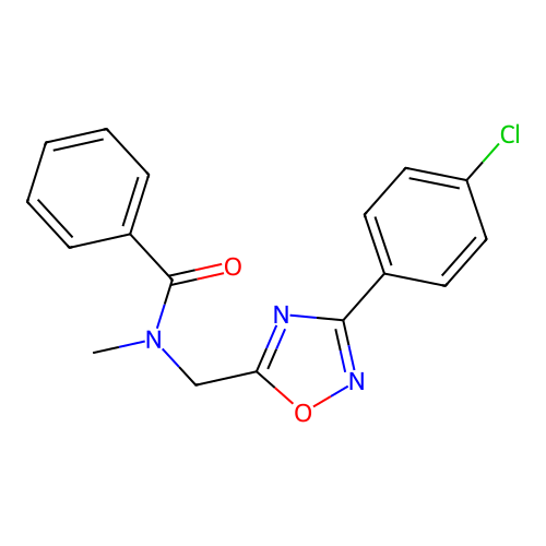 N-[[3-(4-chlorophenyl)-1,2,4-oxadiazol-5-yl]methyl]-N-methylbenzamide structure