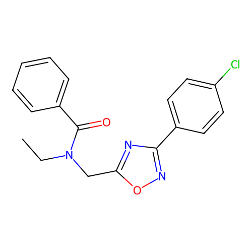 N-[[3-(4-chlorophenyl)-1,2,4-oxadiazol-5-yl]methyl]-N-ethylbenzamide structure