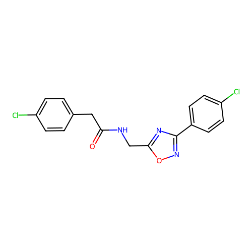 2-(4-chlorophenyl)-N-[[3-(4-chlorophenyl)-1,2,4-oxadiazol-5-yl]methyl]acetamide structure