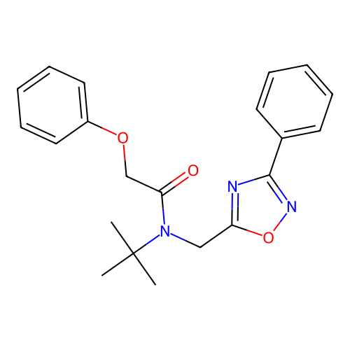 N-tert-butyl-2-phenoxy-N-[(3-phenyl-1,2,4-oxadiazol-5-yl)methyl]acetamide structure