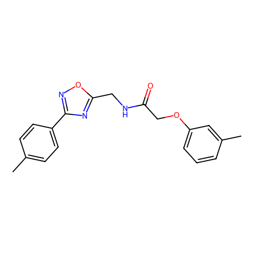 2-(3-methylphenoxy)-N-[[3-(4-methylphenyl)-1,2,4-oxadiazol-5-yl]methyl]acetamide structure