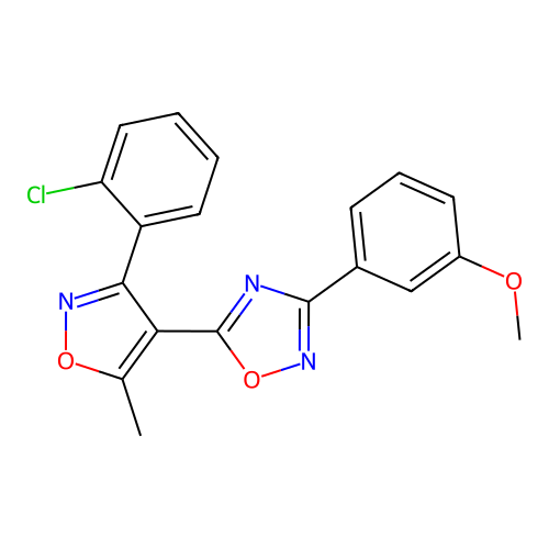 5-[3-(2-chlorophenyl)-5-methyl-1,2-oxazol-4-yl]-3-(3-methoxyphenyl)-1,2,4-oxadiazole structure