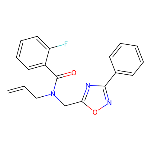 2-fluoro-N-[(3-phenyl-1,2,4-oxadiazol-5-yl)methyl]-N-prop-2-enylbenzamide structure