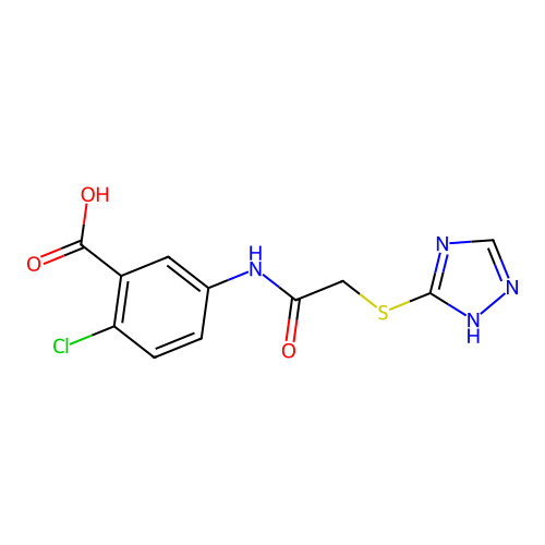 2-chloro-5-{[(4H-1,2,4-triazol-3-ylsulfanyl)acetyl]amino}benzoic acid structure