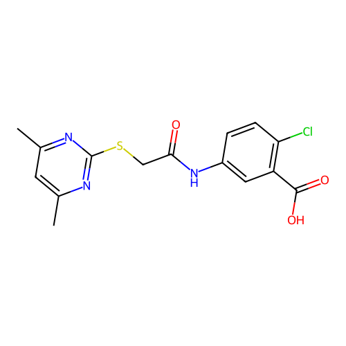 2-Chloro-5-(2-((4,6-dimethylpyrimidin-2-yl)thio)acetamido)benzoic acid structure