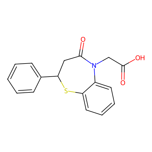 (4-oxo-2-phenyl-3,4-dihydro-1,5-benzothiazepin-5(2H)-yl)acetic acid structure
