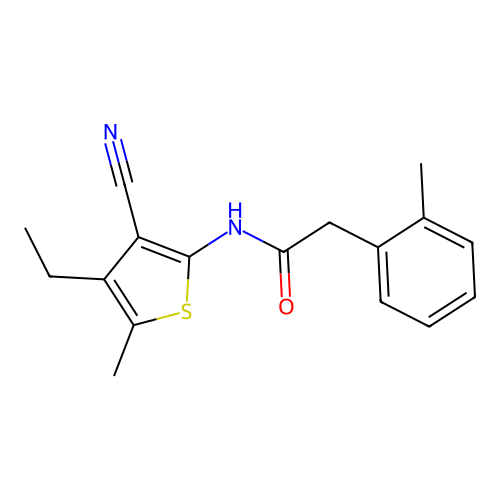 N-(3-cyano-4-ethyl-5-methylthiophen-2-yl)-2-(2-methylphenyl)acetamide structure