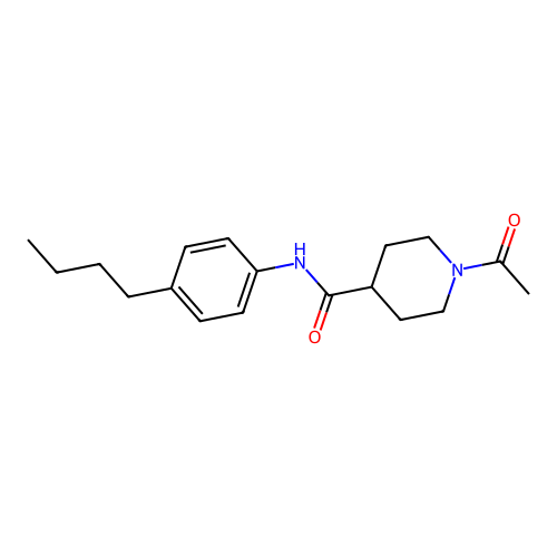 1-acetyl-N-(4-butylphenyl)piperidine-4-carboxamide structure