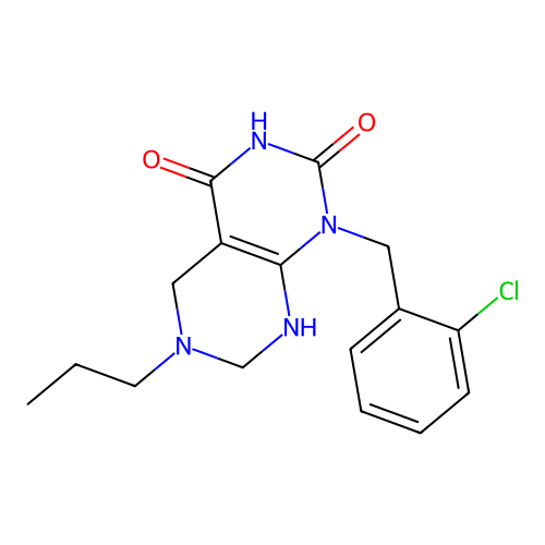 1-(2-chlorobenzyl)-6-propyl-5,6,7,8-tetrahydropyrimido[4,5-d]pyrimidine-2,4(1H,3H)-dione structure