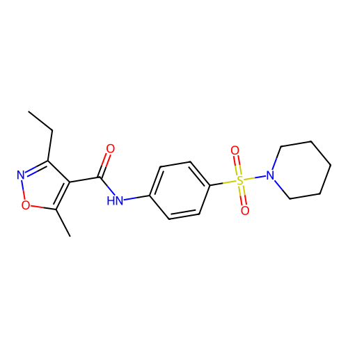 3-ethyl-5-methyl-N-(4-piperidin-1-ylsulfonylphenyl)-1,2-oxazole-4-carboxamide structure