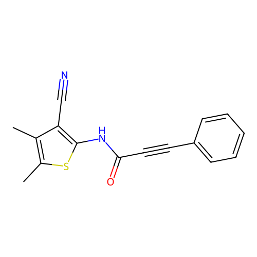 N-(3-cyano-4,5-dimethylthiophen-2-yl)-3-phenylprop-2-ynamide structure