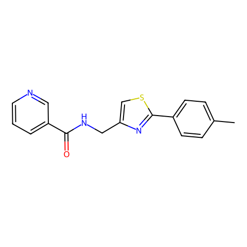 N-[[2-(4-methylphenyl)-1,3-thiazol-4-yl]methyl]pyridine-3-carboxamide structure