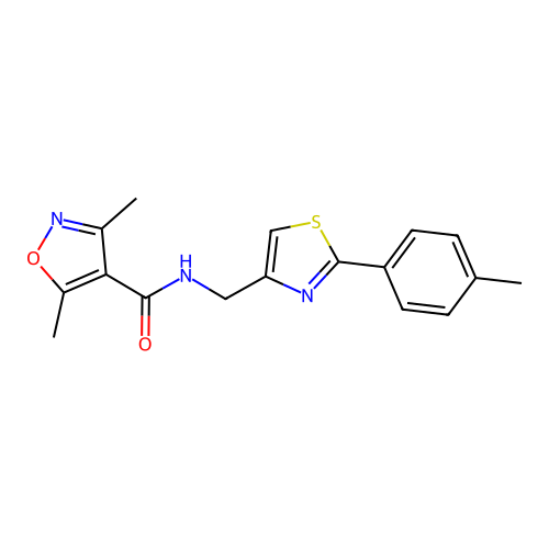 3,5-dimethyl-N-[[2-(4-methylphenyl)-1,3-thiazol-4-yl]methyl]-1,2-oxazole-4-carboxamide structure