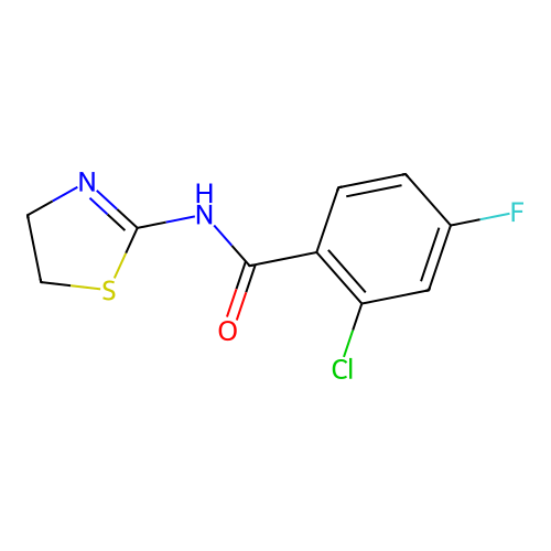 2-chloro-N-(4,5-dihydro-1,3-thiazol-2-yl)-4-fluorobenzamide structure