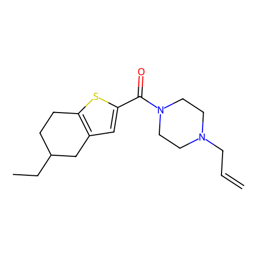 (5-ethyl-4,5,6,7-tetrahydro-1-benzothiophen-2-yl)-(4-prop-2-enylpiperazin-1-yl)methanone structure