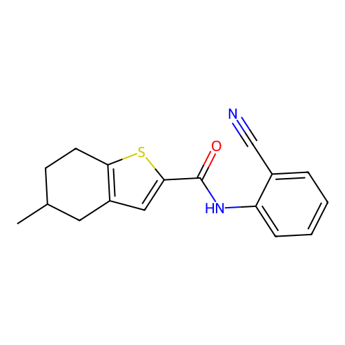 N-(2-cyanophenyl)-5-methyl-4,5,6,7-tetrahydro-1-benzothiophene-2-carboxamide structure