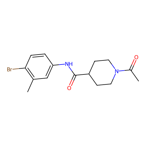 1-acetyl-N-(4-bromo-3-methylphenyl)piperidine-4-carboxamide structure