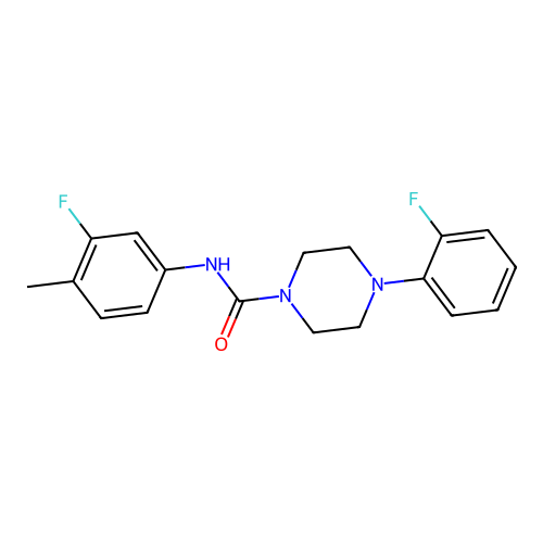 N-(3-fluoro-4-methylphenyl)-4-(2-fluorophenyl)piperazine-1-carboxamide structure