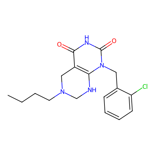 6-butyl-1-(2-chlorobenzyl)-5,6,7,8-tetrahydropyrimido[4,5-d]pyrimidine-2,4(1H,3H)-dione structure