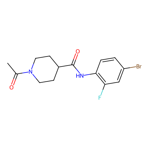 1-acetyl-N-(4-bromo-2-fluorophenyl)piperidine-4-carboxamide structure