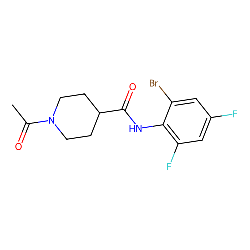 1-acetyl-N-(2-bromo-4,6-difluorophenyl)piperidine-4-carboxamide structure