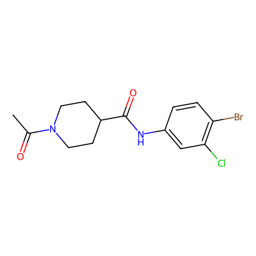 1-acetyl-N-(4-bromo-3-chlorophenyl)piperidine-4-carboxamide structure