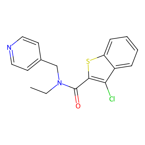 3-chloro-N-ethyl-N-(pyridin-4-ylmethyl)-1-benzothiophene-2-carboxamide structure
