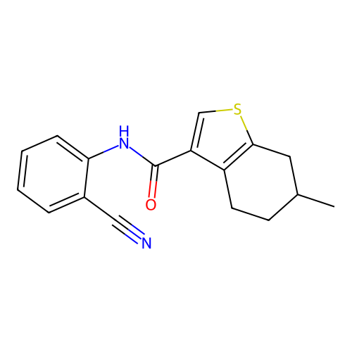 N-(2-cyanophenyl)-6-methyl-4,5,6,7-tetrahydro-1-benzothiophene-3-carboxamide structure