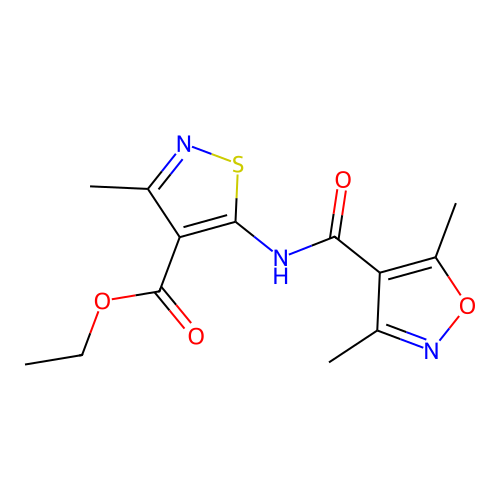 ethyl 5-(3,5-dimethylisoxazole-4-carboxamido)-3-methylisothiazole-4-carboxylate structure