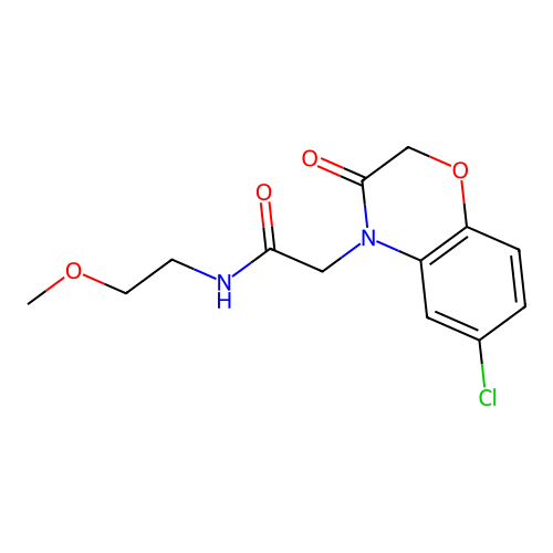 2-(6-chloro-3-oxo-1,4-benzoxazin-4-yl)-N-(2-methoxyethyl)acetamide structure