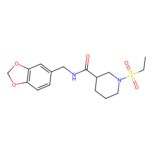 N-(1,3-benzodioxol-5-ylmethyl)-1-(ethylsulfonyl)piperidine-3-carboxamide structure