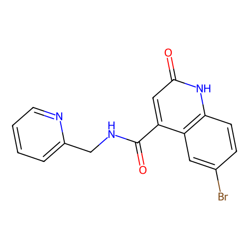 6-bromo-2-oxo-N-(pyridin-2-ylmethyl)-1H-quinoline-4-carboxamide structure