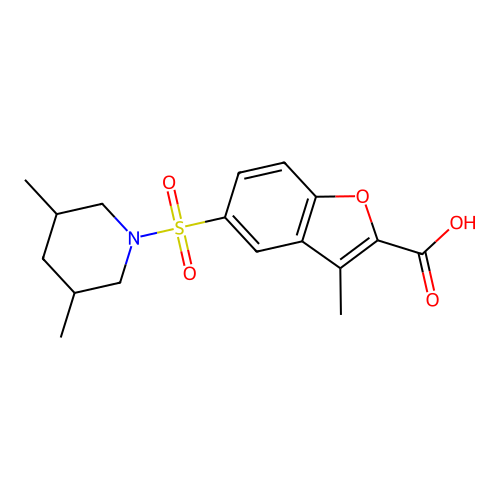 5-[(3,5-Dimethylpiperidin-1-yl)sulfonyl]-3-methyl-1-benzofuran-2-carboxylic acid structure