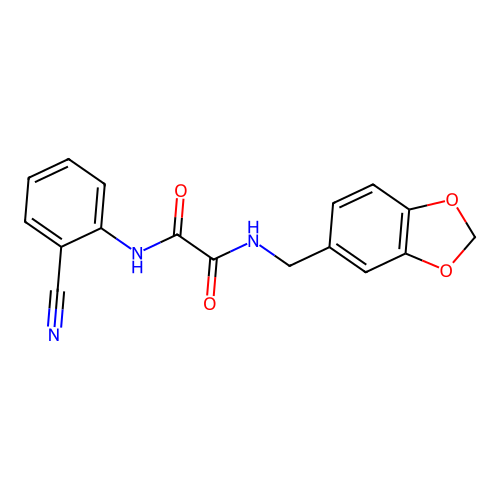 N-(1,3-benzodioxol-5-ylmethyl)-N'-(2-cyanophenyl)oxamide structure