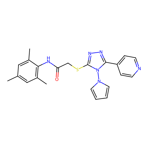 2-{[5-(pyridin-4-yl)-4-(1H-pyrrol-1-yl)-4H-1,2,4-triazol-3-yl]sulfanyl}-N-(2,4,6-trimethylphenyl)acetamide structure
