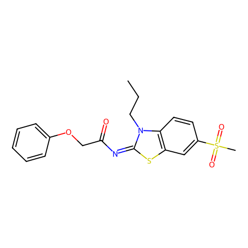 N-(6-methylsulfonyl-3-propyl-1,3-benzothiazol-2-ylidene)-2-phenoxyacetamide structure