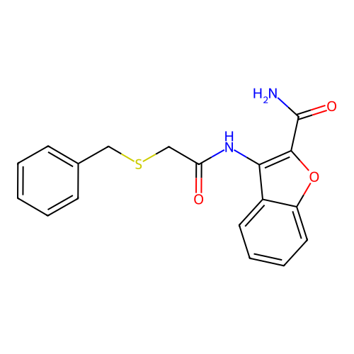 3-(2-(Benzylthio)acetamido)benzofuran-2-carboxamide structure