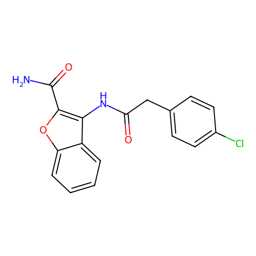 3-[2-(4-Chlorophenyl)acetamido]-1-benzofuran-2-carboxamide structure