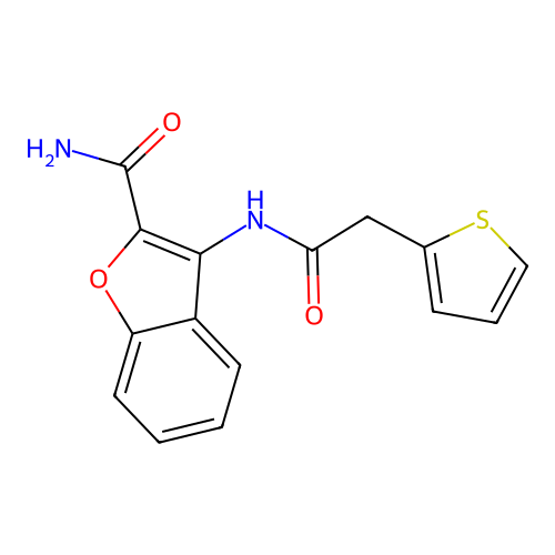 3-(2-(Thiophen-2-yl)acetamido)benzofuran-2-carboxamide structure