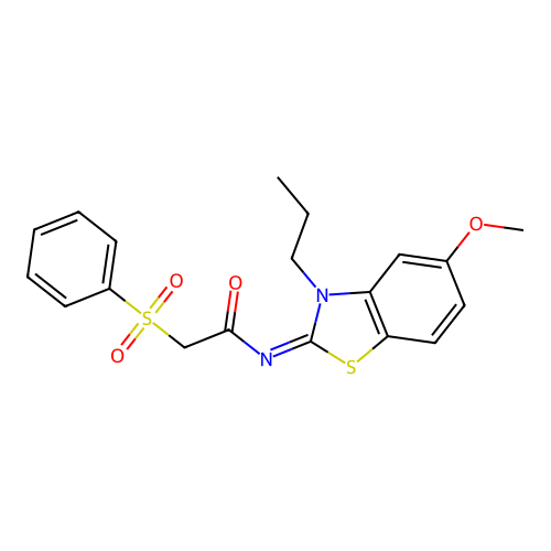 2-(benzenesulfonyl)-N-(5-methoxy-3-propyl-1,3-benzothiazol-2-ylidene)acetamide structure