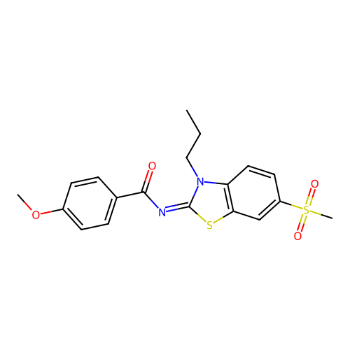 4-methoxy-N-(6-methylsulfonyl-3-propyl-1,3-benzothiazol-2-ylidene)benzamide structure