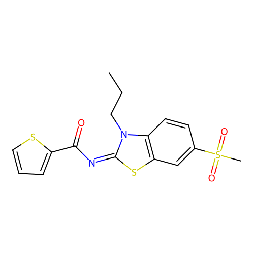 N-(6-methylsulfonyl-3-propyl-1,3-benzothiazol-2-ylidene)thiophene-2-carboxamide structure