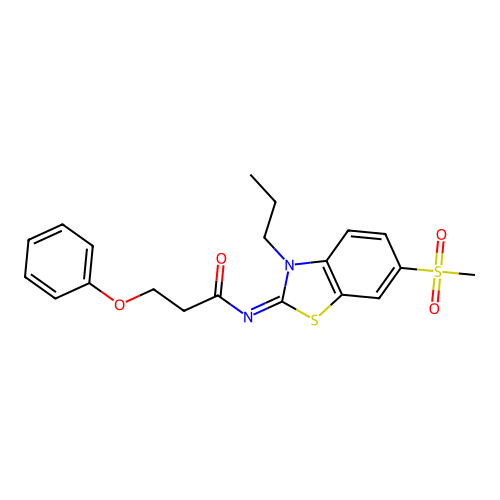 N-(6-methylsulfonyl-3-propyl-1,3-benzothiazol-2-ylidene)-3-phenoxypropanamide structure