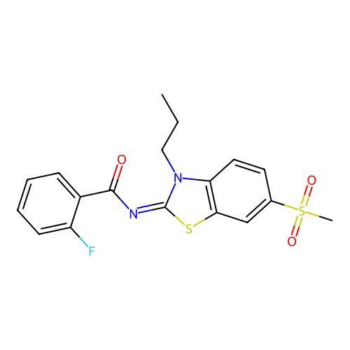 2-fluoro-N-(6-methylsulfonyl-3-propyl-1,3-benzothiazol-2-ylidene)benzamide structure