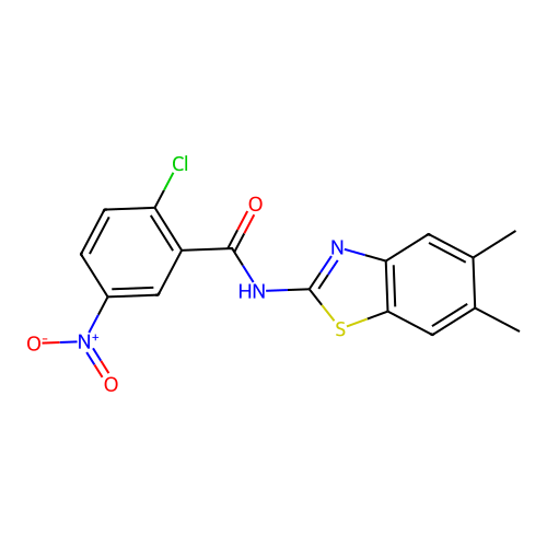 2-chloro-N-(5,6-dimethyl-1,3-benzothiazol-2-yl)-5-nitrobenzamide structure